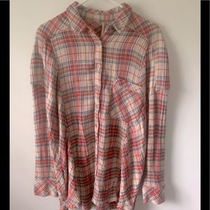 FREE PEOPLE Plaid Long Sleeve Button Tunic Top L